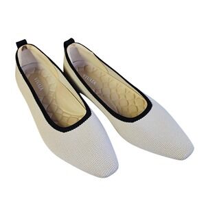 Vivaia Kathleen Mini Square Toe Flats Womens 7.5 Almond Black Knit Comfort Work